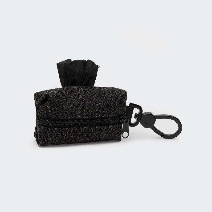 Cloud7 - Dog Poop-Bag Holder in black with zipper and carabiner for attaching to leash, bag, or belt loop.