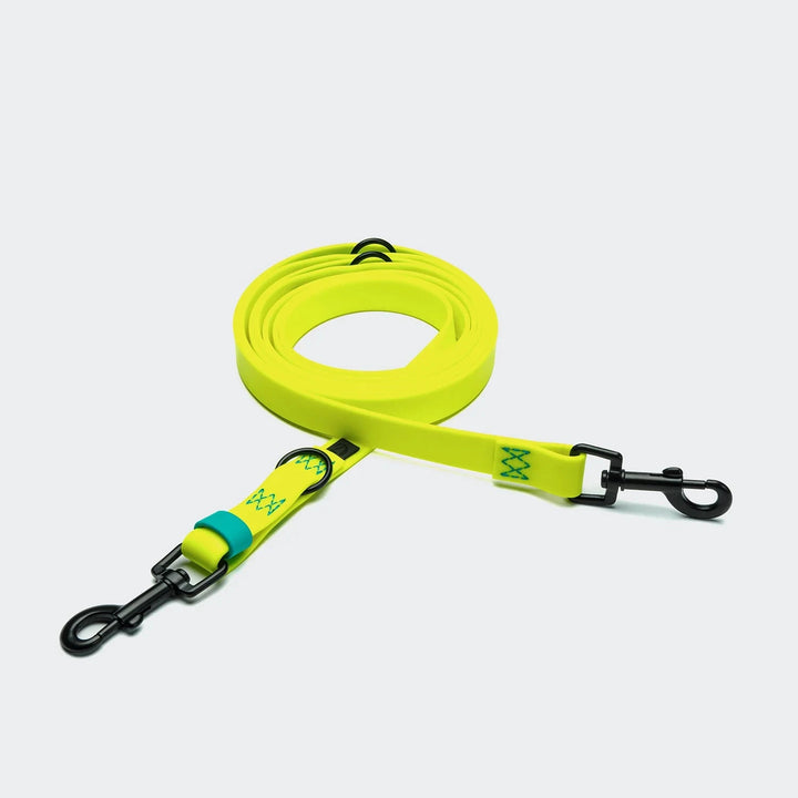 Cloud7 - IPANEMA Adjustable Dog Leash BioThane in neon yellow with aqua details and matte black hardware, 3-in-1 adjustable.