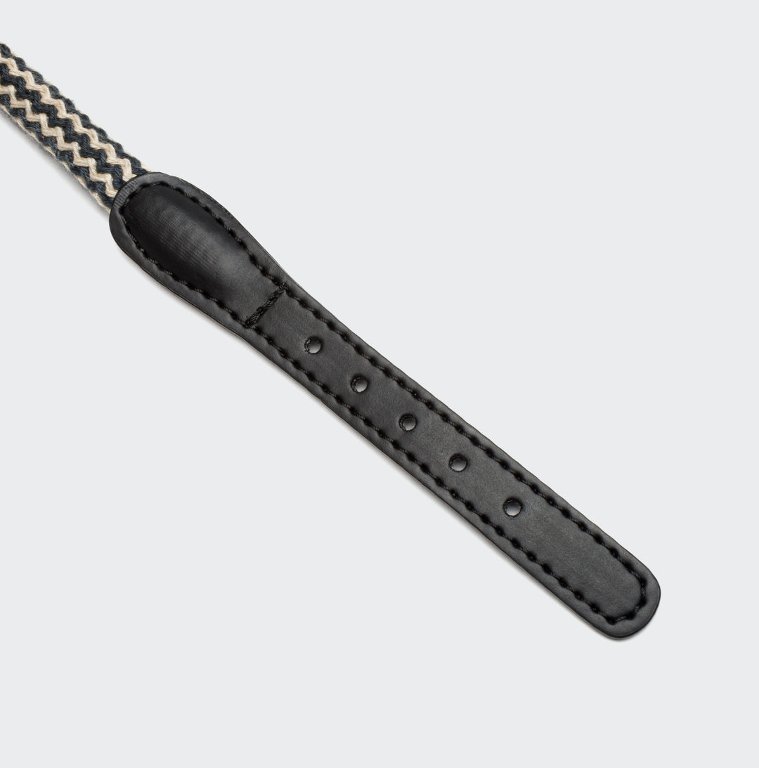 Cloud7 - MAUERPARK Vegan Collar showing black stitched adjustable vegan leather end on woven rope design.