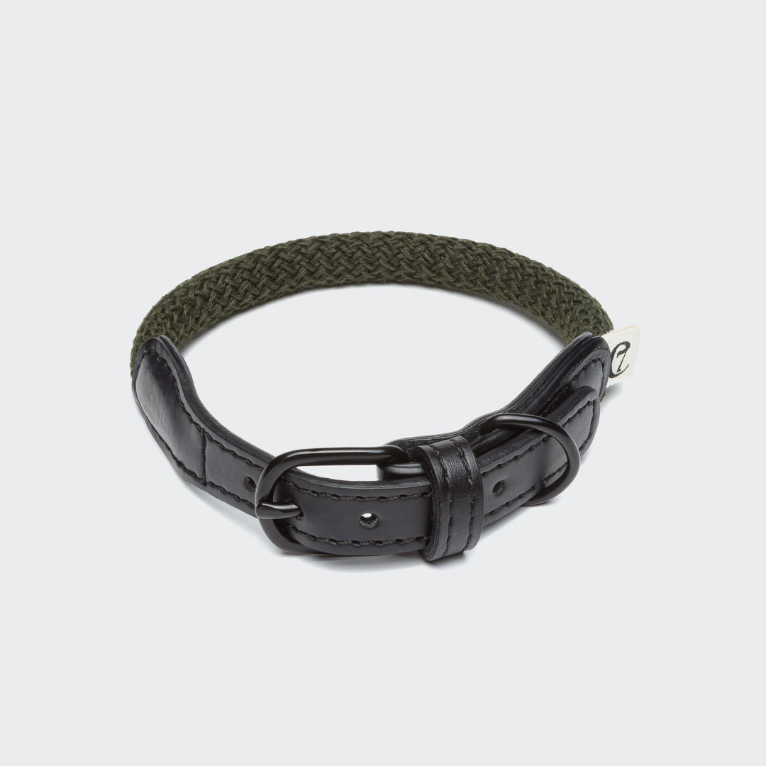 Cloud7 - MAUERPARK Vegan Collar in green rope with black vegan leather details, eco-friendly and cruelty-free design.