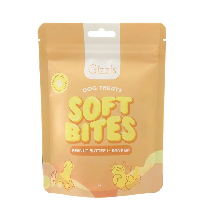 snacks de Amendoim & Banana em bolsa reselável para o bem-estar e treino do cão por Gizzls - SOFT BITES