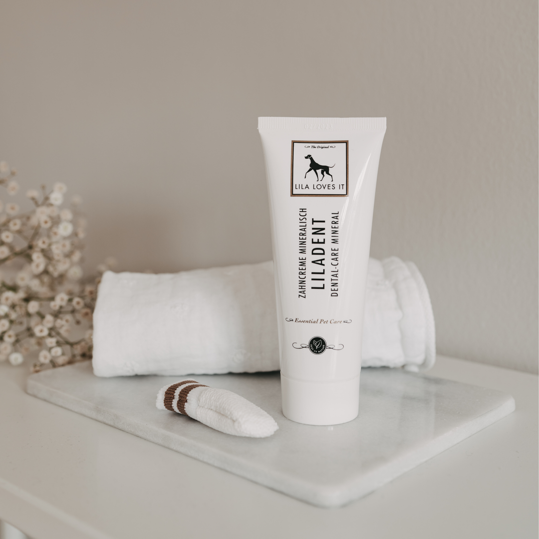 Dental Care Set with natural mineral toothpaste and soft micro-fleece for effective dog oral hygiene by Lila Loves It