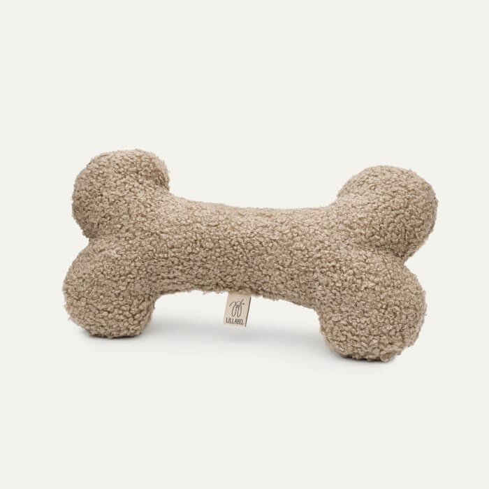 Lillabel FETCH Plush Bone dog toy in soft durable fabric designed for quiet interactive play and dog wellbeing
