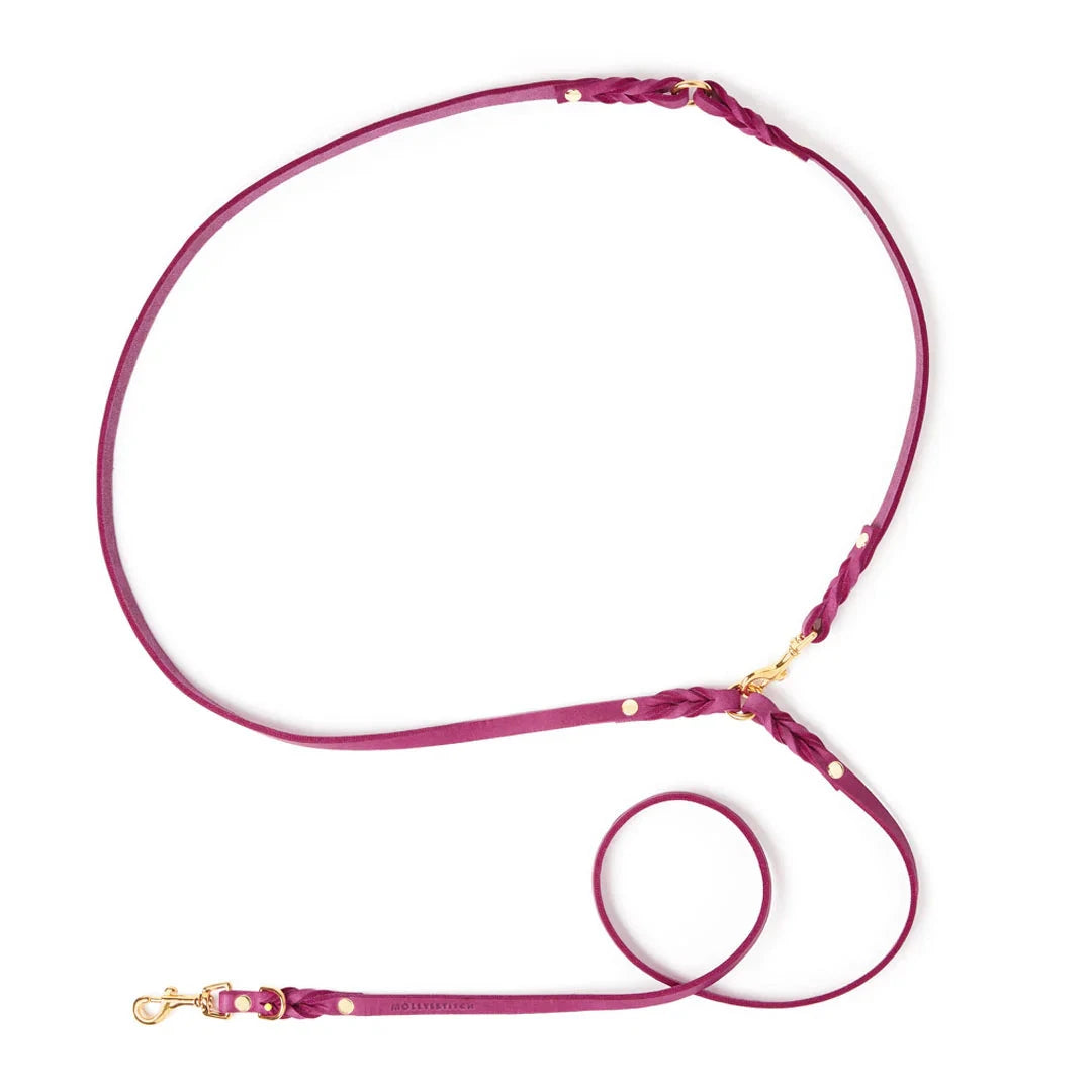 Trela em pele de manteiga 3x ajustável e de comprimento alargado em roxo para passeios na cidade, elegante e confortável da Molly&Stitch CITY Leash