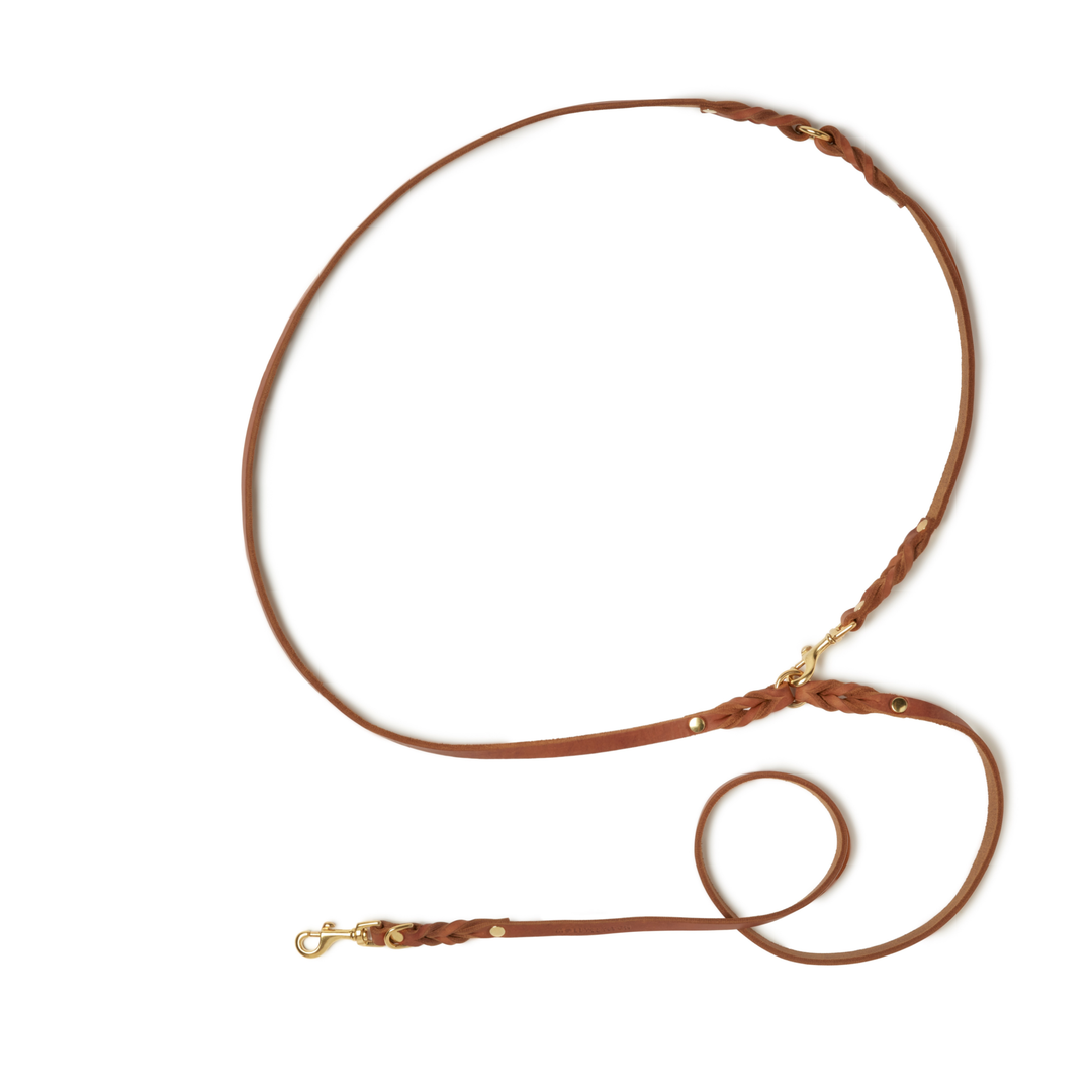 Trela CITY em pele de manteiga 3x ajustável e de comprimento alargado em castanho para passeios confortáveis na cidade por Molly&Stitch