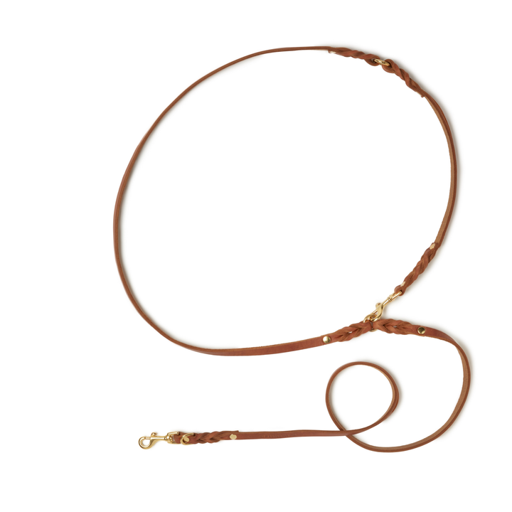 Trela CITY em pele de manteiga 3x ajustável e de comprimento alargado em castanho para passeios confortáveis na cidade por Molly&Stitch