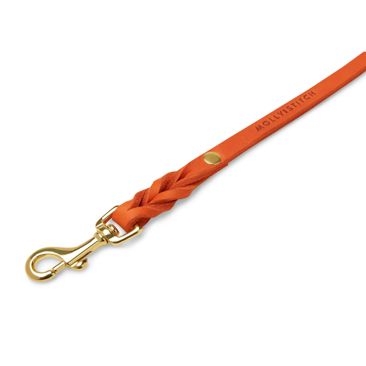 Trela para cão ajustável 3x em pele cor de laranja com presilha dourada para passeios confortáveis na cidade Molly&Stitch CITY Leash