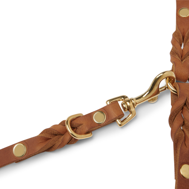 Trela CITY em pele castanha manteiga ajustável 3x para conforto e estilo em passeios na cidade ou no bosque por Molly&Stitch