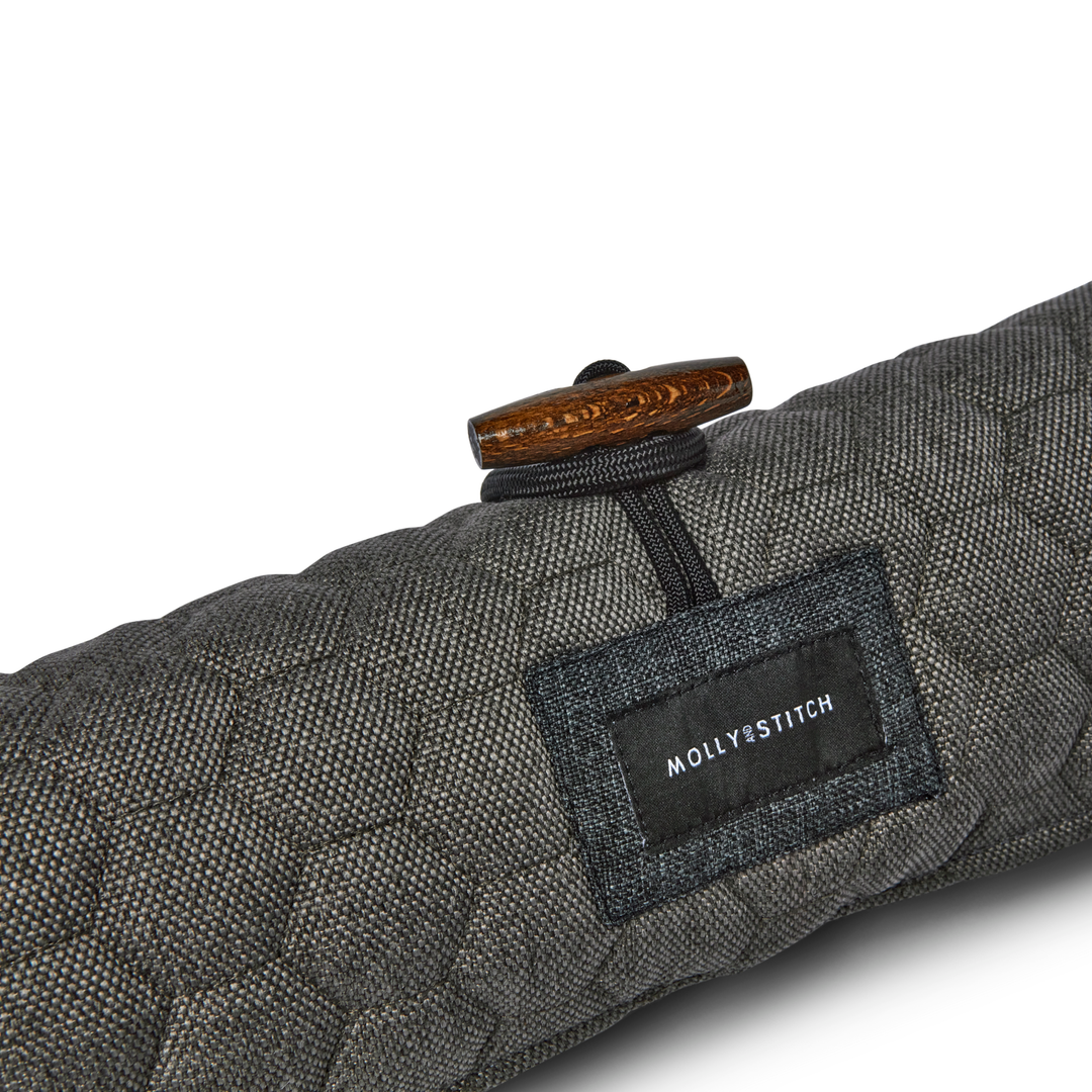 Honeycomb padded travel dog mat in dark gray, water-repellent and durable for comfort on-the-go, Molly & Stitch TRAVEL DOG MAT