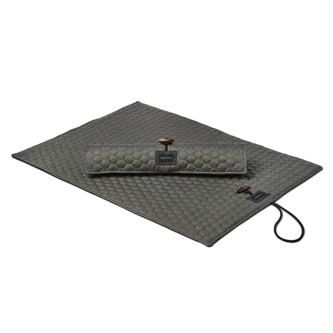 Water-repelling padded gray travel dog mat for comfort and durability on the go, Molly&Stitch - TRAVEL DOG MAT