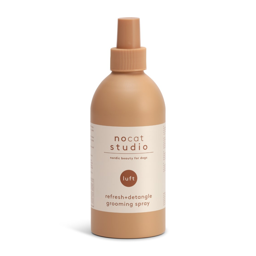 Refreshing tan grooming spray bottle with detangling effect for dog wellbeing by Nocat Studio LUFT 3-in-1 Grooming Spray