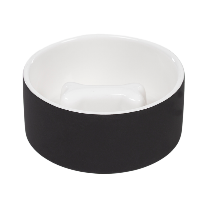 Tigela de cerâmica Paikka SLOW FEED preta e branca para cães com função de auto-arrefecimento para uma alimentação mais saudável, mais lenta e retenção de alimentos frescos