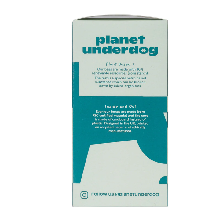 Planet Underdog compostable dog poop bags made from cornstarch and eco-friendly materials for sustainable pet care