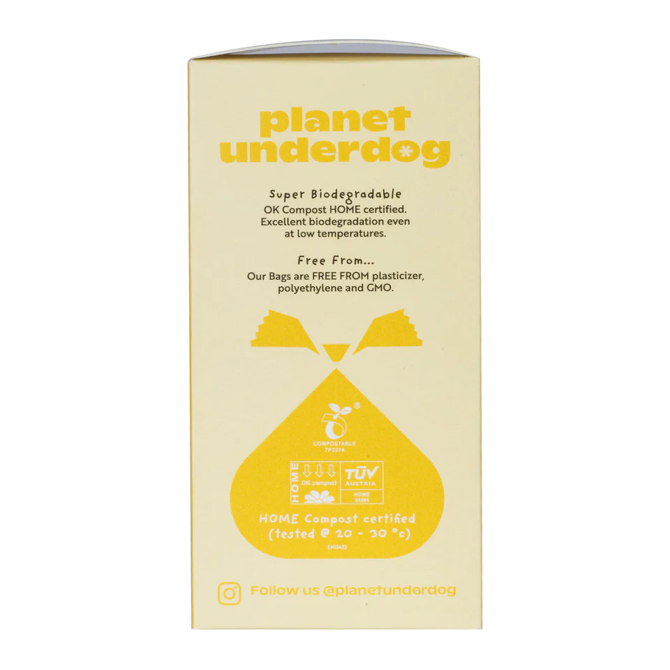 Planet Underdog compostable dog poop bags made from natural biodegradable materials for eco-friendly pet care and sustainability