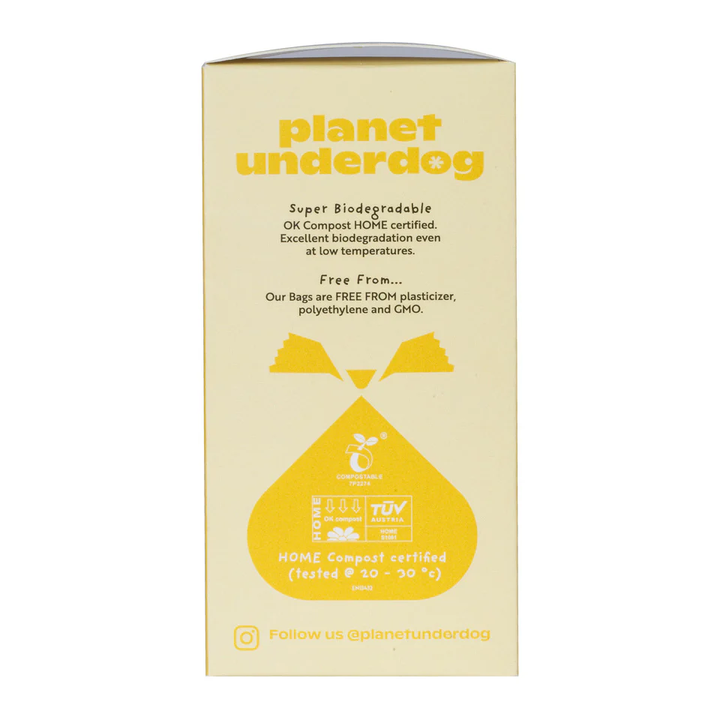 Planet Underdog compostable dog poop bags made from natural biodegradable materials for eco-friendly pet care and sustainability