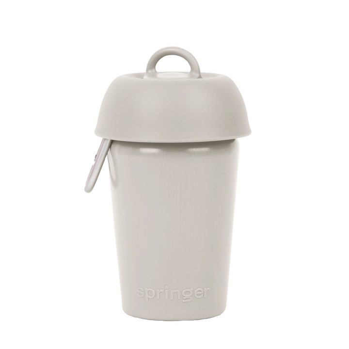 Springer FLIP eco-friendly beige dog travel water bottle with silicone bowl for sustainable hydration on the go