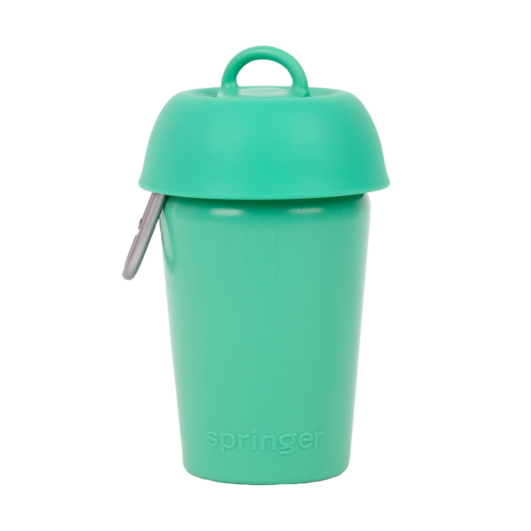 Springer eco-friendly green silicone dog travel water bottle with retractable bowl for sustainable hydration on the go
