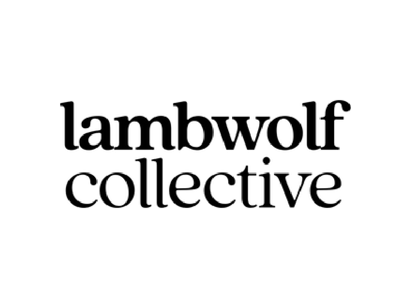 Text 'lambwolf collective' in white on a black background
