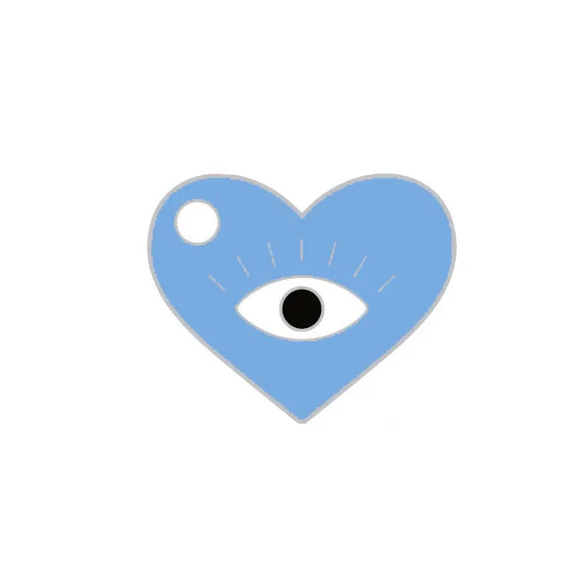Brooch - Personalised HOUB SPELL Dog Tag – Blue Edition in heart shape with eye and celestial engravings