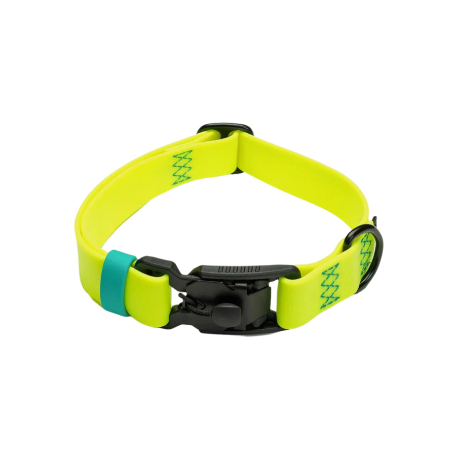 Cloud7 - IPANEMA Dog Collar BioThane® in neon yellow and aqua with magnetic buckle and adjustable waterproof design.