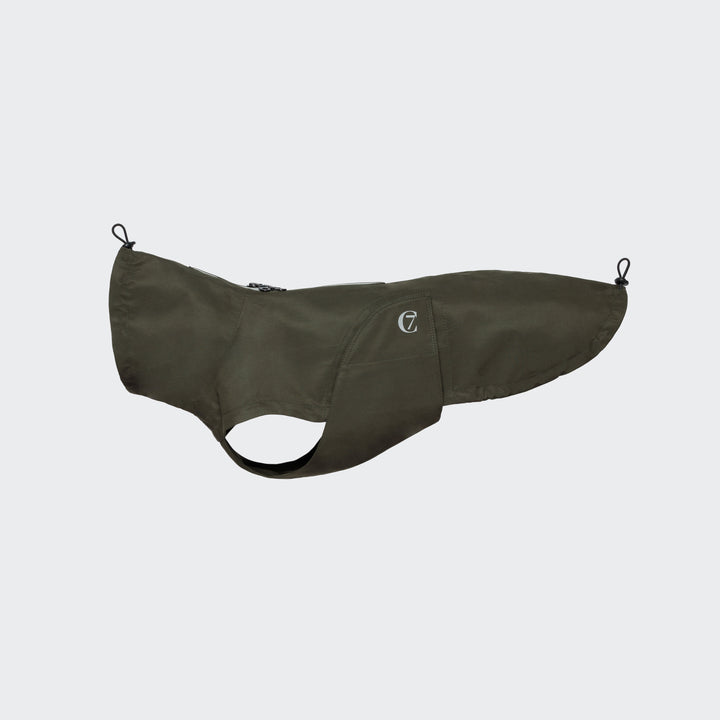 Cloud7 - Dachshund Raincoat Dublin in olive green, water-repellent, eco-friendly with adjustable fit and reflective zipper.