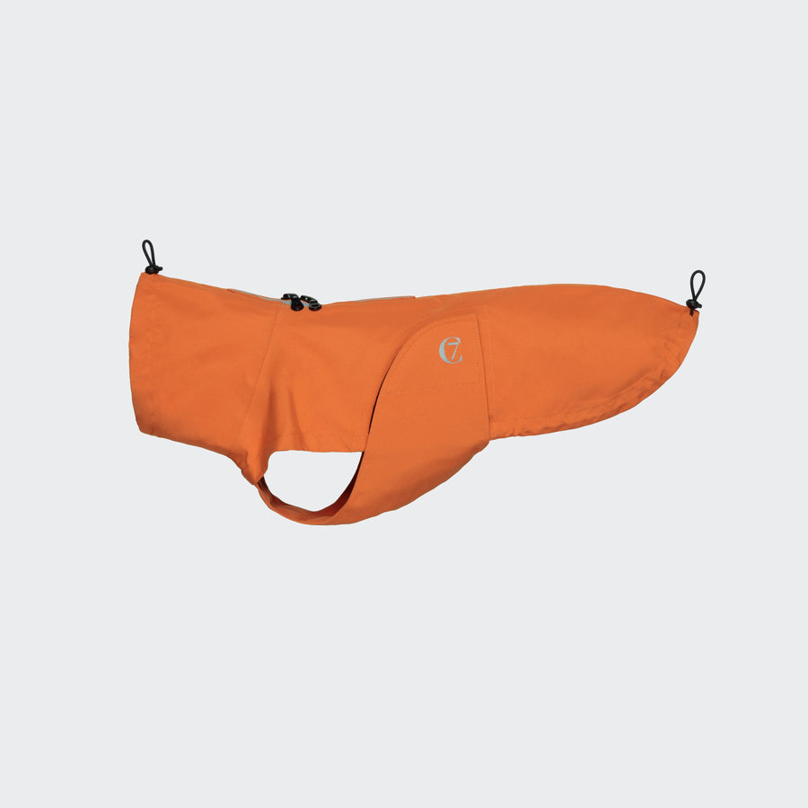Orange dog raincoat with adjustable fit and reflective zipper, Cloud7 - Dog Raincoat Dublin designed for wet weather.