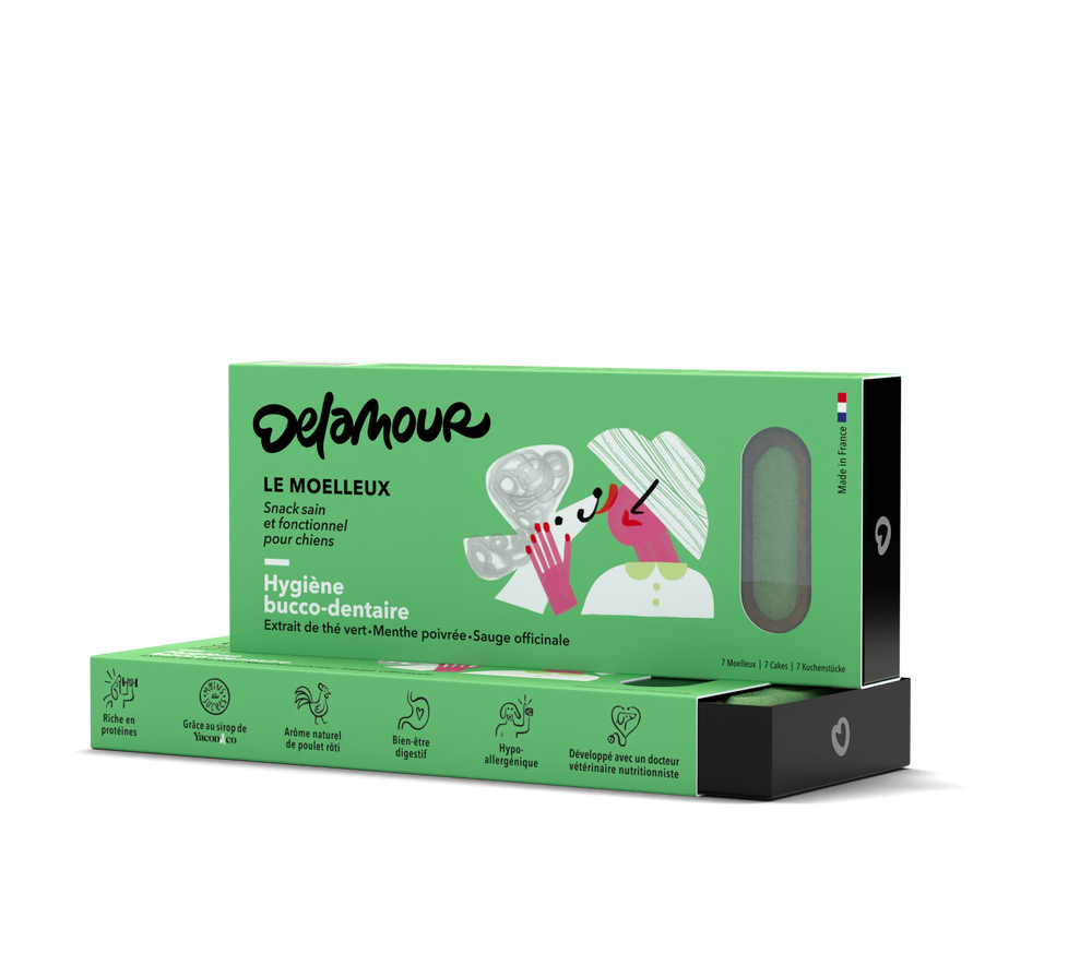 DeLamour - Le Moelleux Oral Hygiene Vegan Dog Treats with plant-based ingredients for fresh breath and dental care.