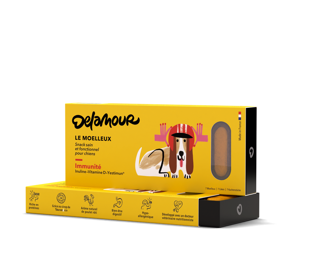 DeLamour - Le Moelleux Immunity Vegan Dog Treats with shiitake, echinacea, acerola, supports immune health, made in France.