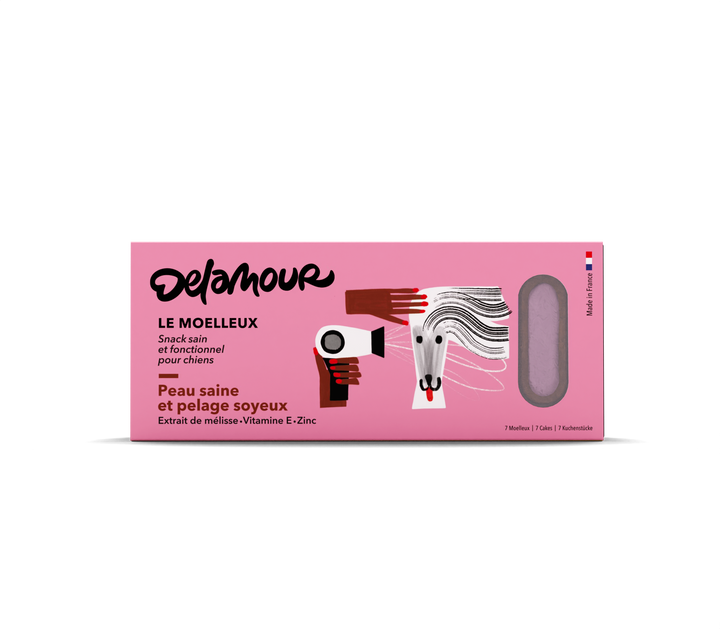 DeLamour - Le Moelleux vegan dog snacks for healthy skin and shiny coat with natural ingredients and soft texture.