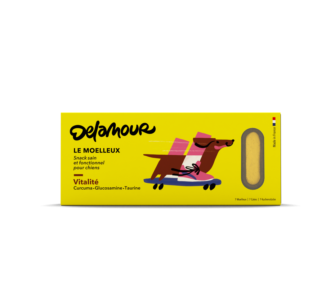 Soft yellow vitality vegan dog treats boosting immune health and energy, natural benefits by DeLamour - Le Moelleux Vitality
