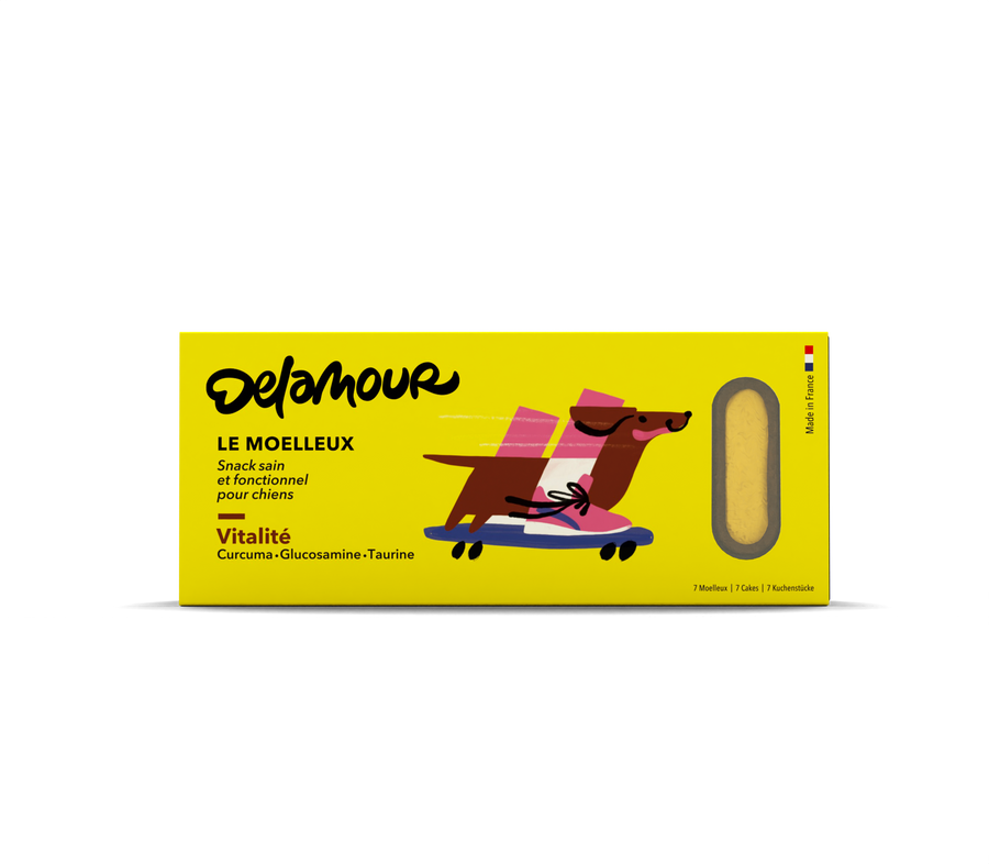 Soft yellow vitality vegan dog treats boosting immune health and energy, natural benefits by DeLamour - Le Moelleux Vitality