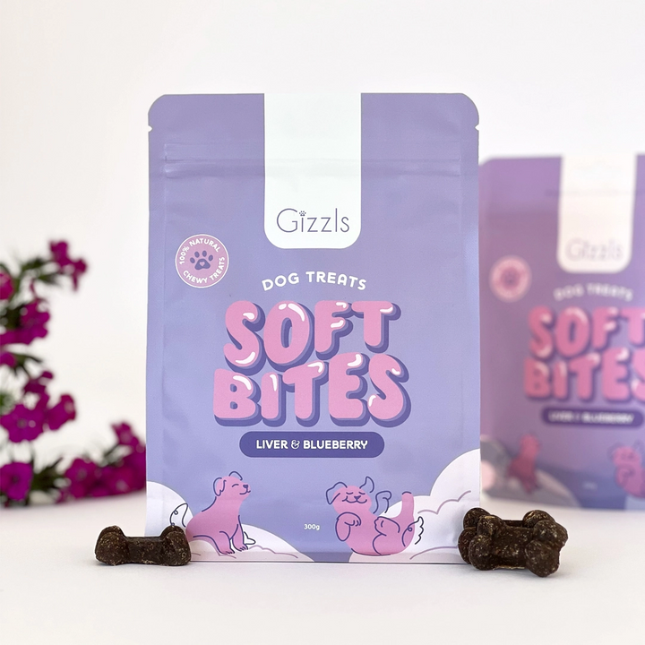 Gizzls - SOFT BITES Biscoitos de fígado e mirtilo para cães