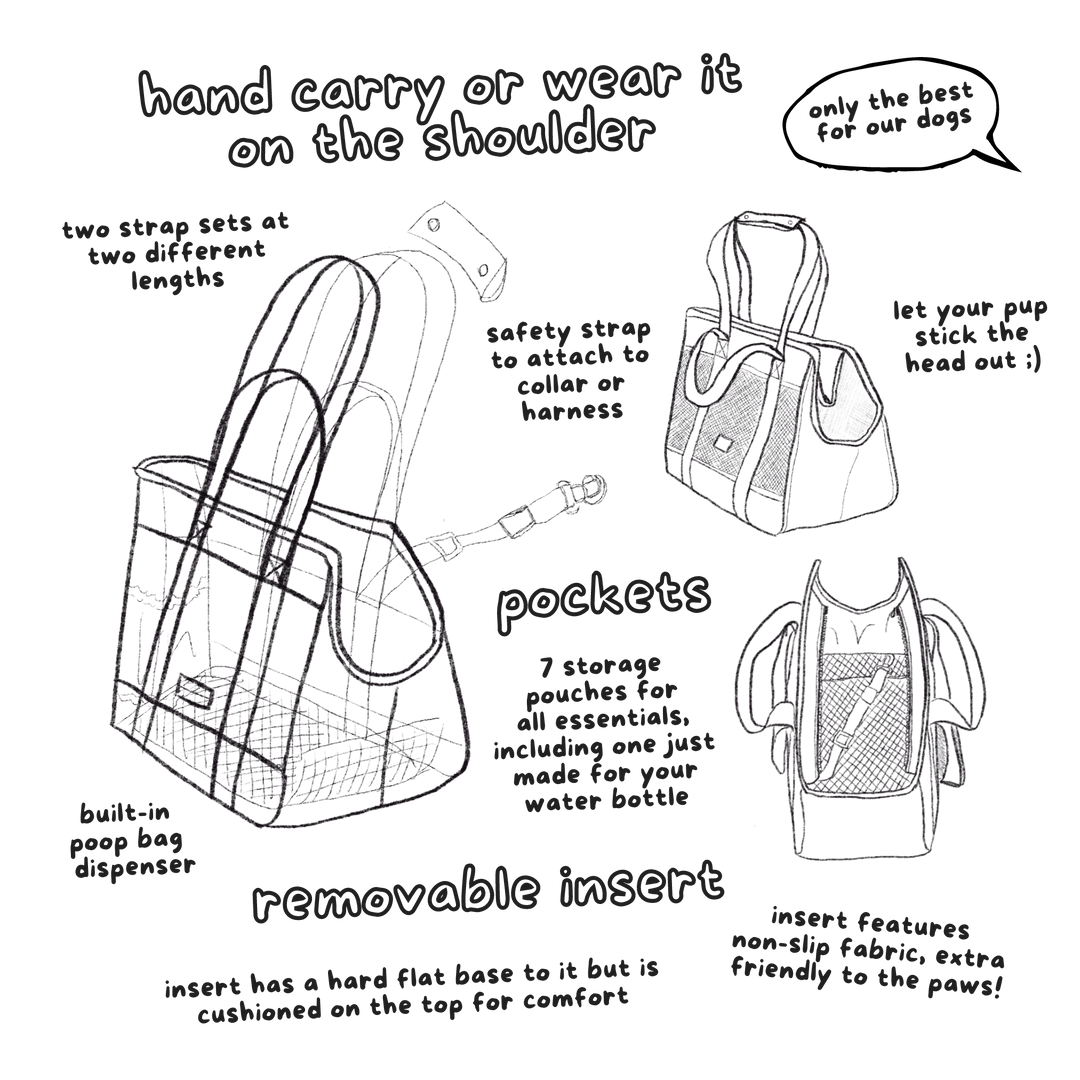Porta-cães SUBWAY da Lambwolf Collective em lona ultra-leve repelente de água com clipe ajustável seguro e vários bolsos para maior comodidade