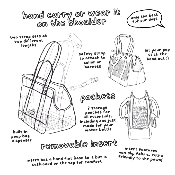 Porta-cães SUBWAY da Lambwolf Collective em lona ultra-leve repelente de água com clipe ajustável seguro e vários bolsos para maior comodidade